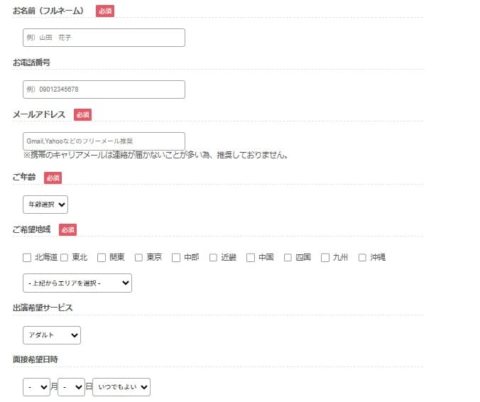 チャットレディJP　登録画面